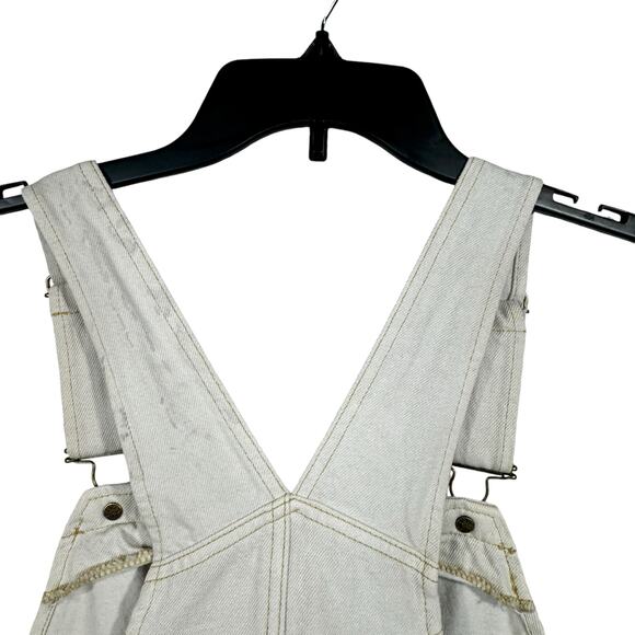 Free People SZ 8 Sunkissed Jean Overalls Zip-Front Frayed Hems Beige We the Free - Picture 7 of 12